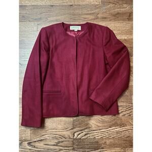 Orvis Wool Blazer Jacket Women 6P Burgundy Open Front Career Holiday Lined VTG